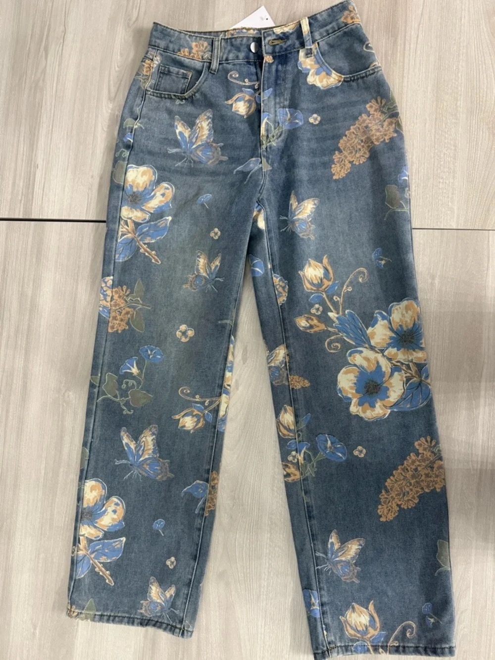 Blue b Floral & Butterfly Print Wide Leg Jeans - 15” - NWT